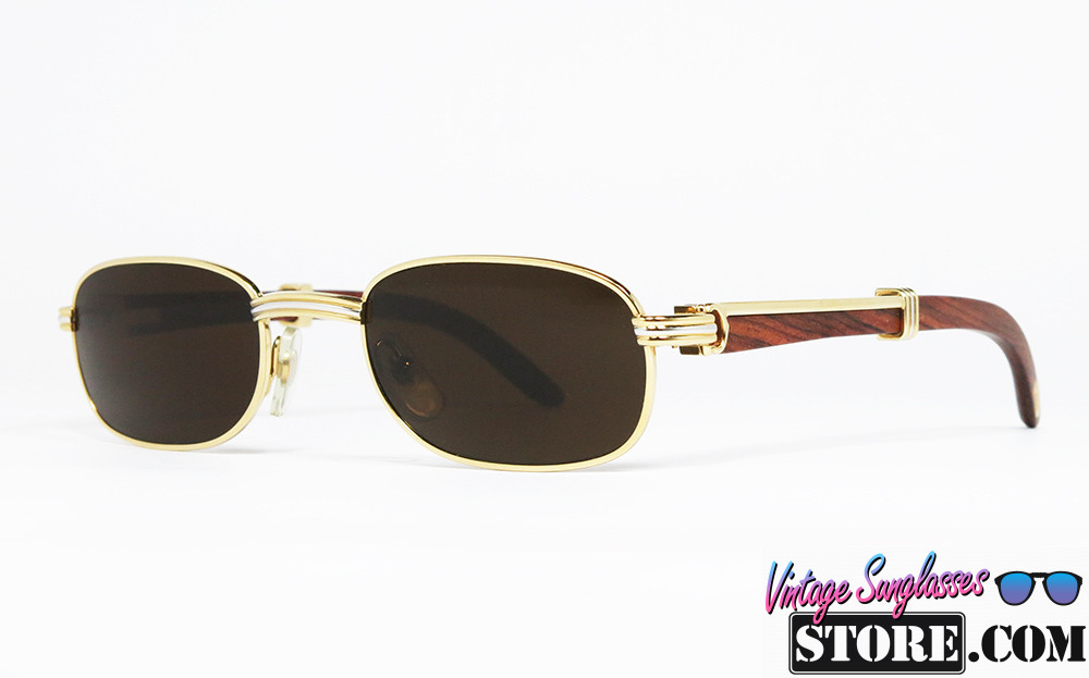 Cartier BRETEUIL Bubinga Chrome Gold Wood square sunglasses