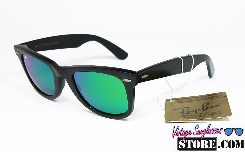 Ray Ban WAYFARER I B&L 5022 Matt Black-Silver FULL MIRROR GREEN