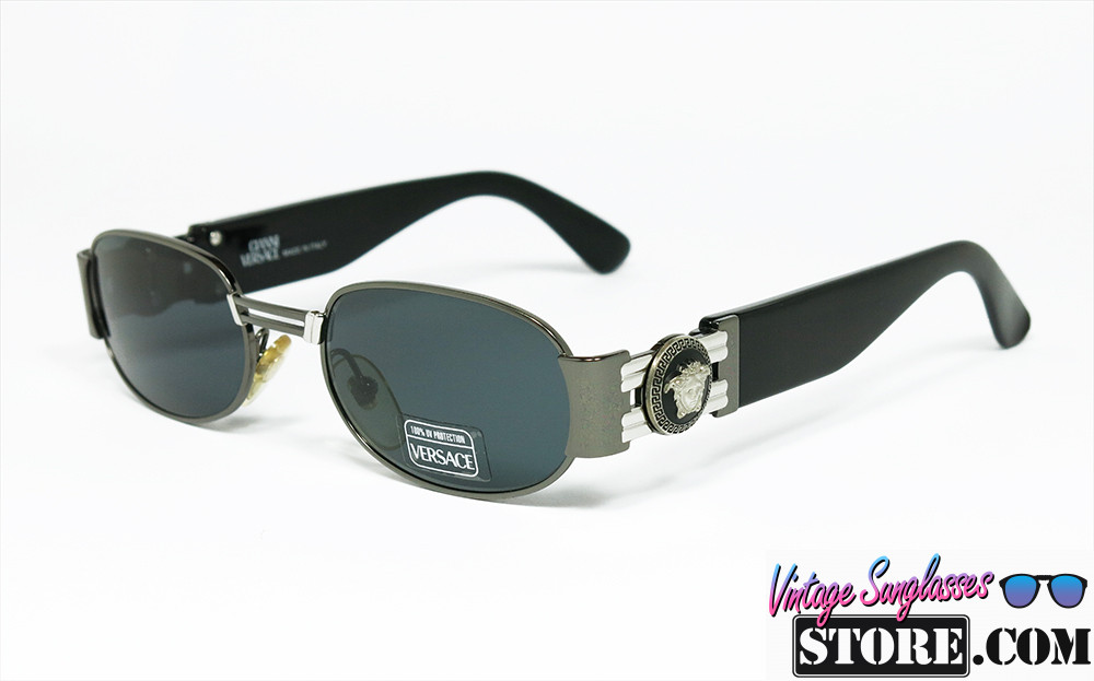 Gianni Versace S70 col. 90M Chrome Dark Light Silver Polished Black Oval sunglasses